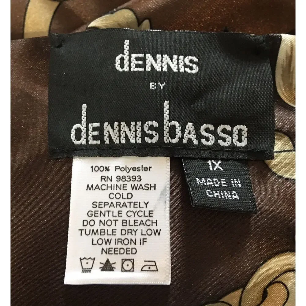 Size 1X Dennis by Dennis‎ Basso Scarf Brown Gold Classic Chain Print Satin